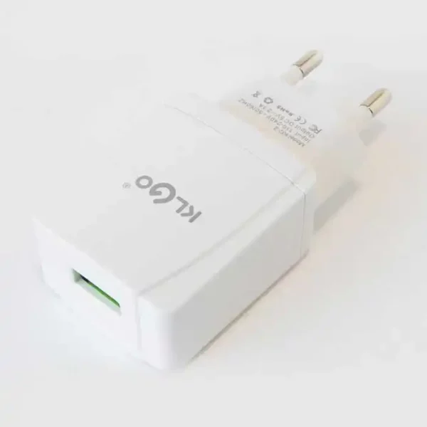 Зарядно, адаптер + кабел Type C, KL-GO KC-2T Fast Charging, бял - Image 3