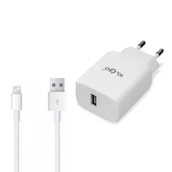 Зарядно, адаптер + кабел Apple Lightning KL-GO KC-2S Fast Charging, бял - Image 2