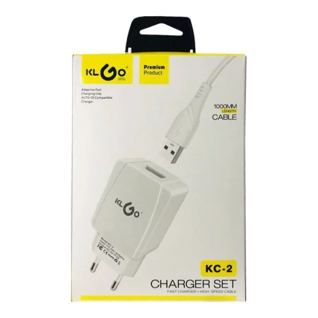 Зарядно, адаптер + кабел Apple Lightning KL-GO KC-2S Fast Charging, бял