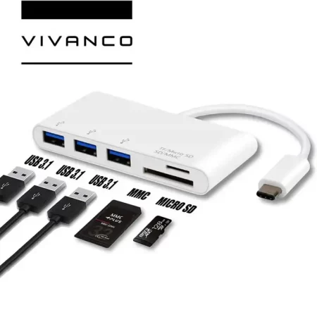 Type-C USB Hub хъб + Card Reader Vivanco