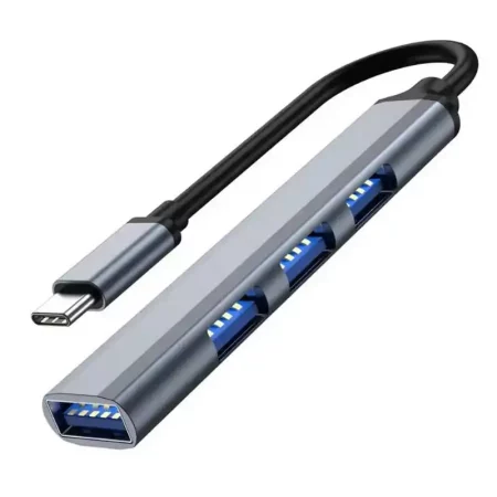 USB хъб DeTech, 4 порта, USB-C към 4хUSB3.0, Сив