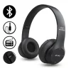 Безжични слушалки P47 wireless, Bluetooth, FM, MP3, SD карта памет, AUX, Цвят черен