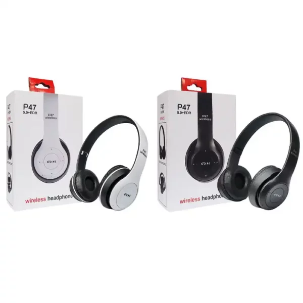 Безжични слушалки P47 wireless, Bluetooth, FM, MP3, SD карта памет, AUX, Цвят бял - Image 3