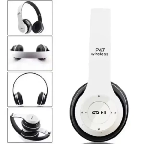 Безжични слушалки P47 wireless, Bluetooth, FM, MP3, SD карта памет, AUX, Цвят бял - Image 2